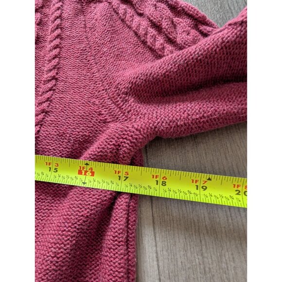 L.L.Bean Womens Cable Knit Sweater M Maroon Crewneck 100% Cotton Long Sleeve - Picture 8 of 8